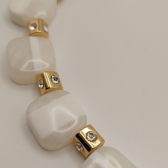 KATE SPADE White & Goldtone Cube Necklace With Rhinestones - Women's Jewelry EUC - Picture 8 of 13